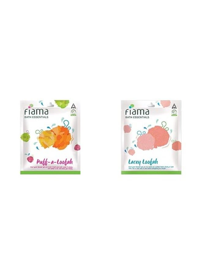 Fiama Bath Essentials Puff-A-Loofah (Color May Vary) And Fiama Bath Essentials Lacey Loofah - Image 1